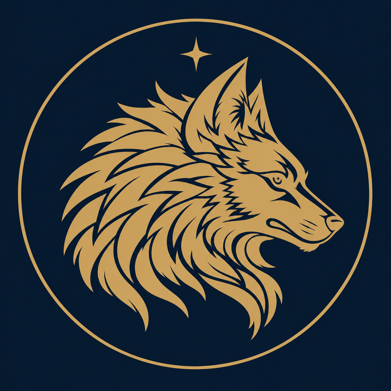 Minimal gold wolf avatar on midnight navy